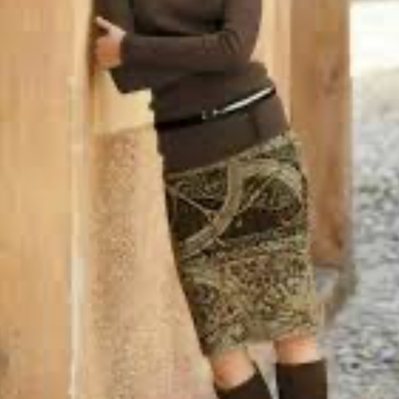 Peruvian Connection Peruvian Pima Cotton Knit Pencil Skirt in Brown and Cream XS - Picture 1 of 9